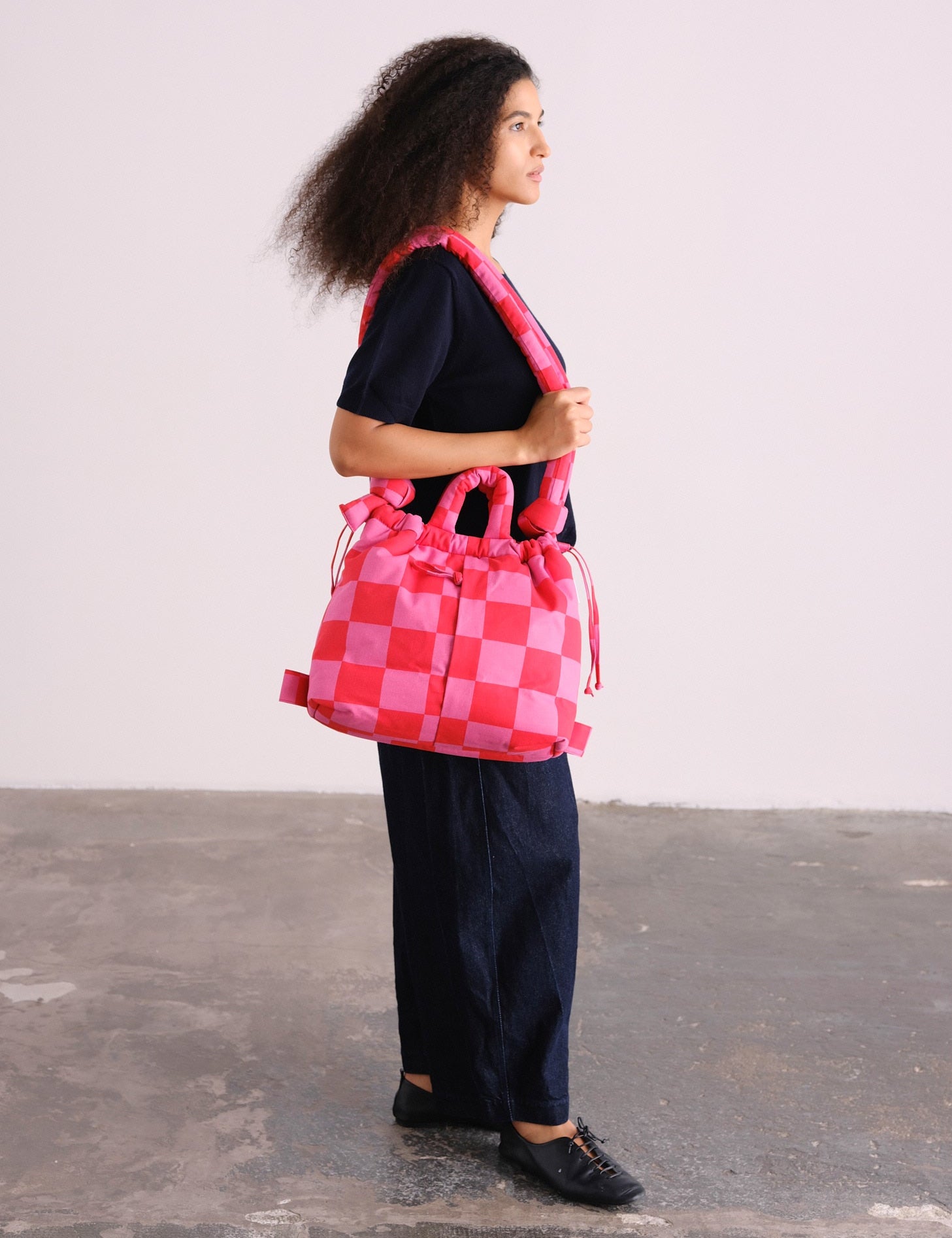 Bolso Mochila ÖLEND Ona Soft Bag Check Red + Pink