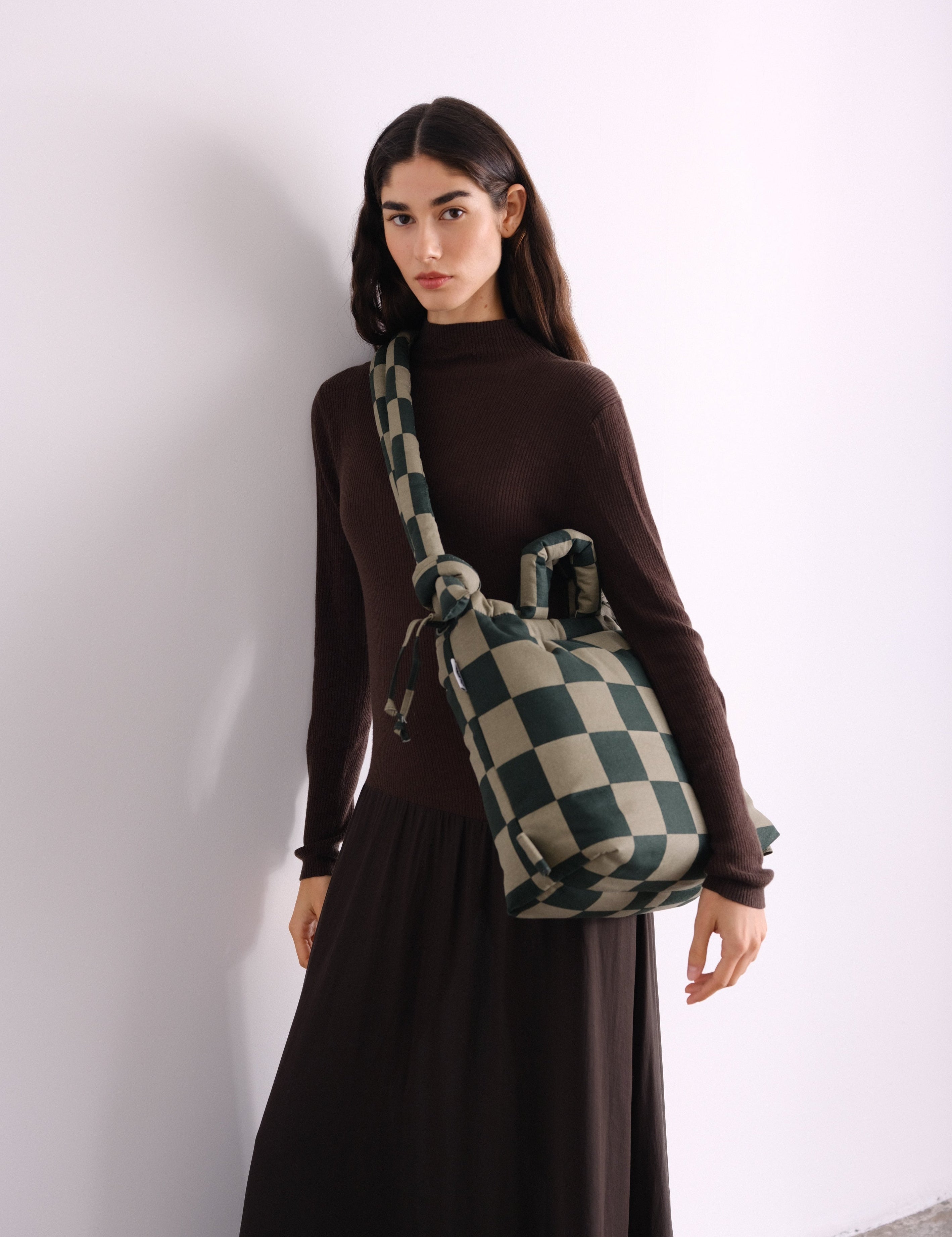 Bolso Mochila ÖLEND Ona Soft Bag Check Sage + Forest Green