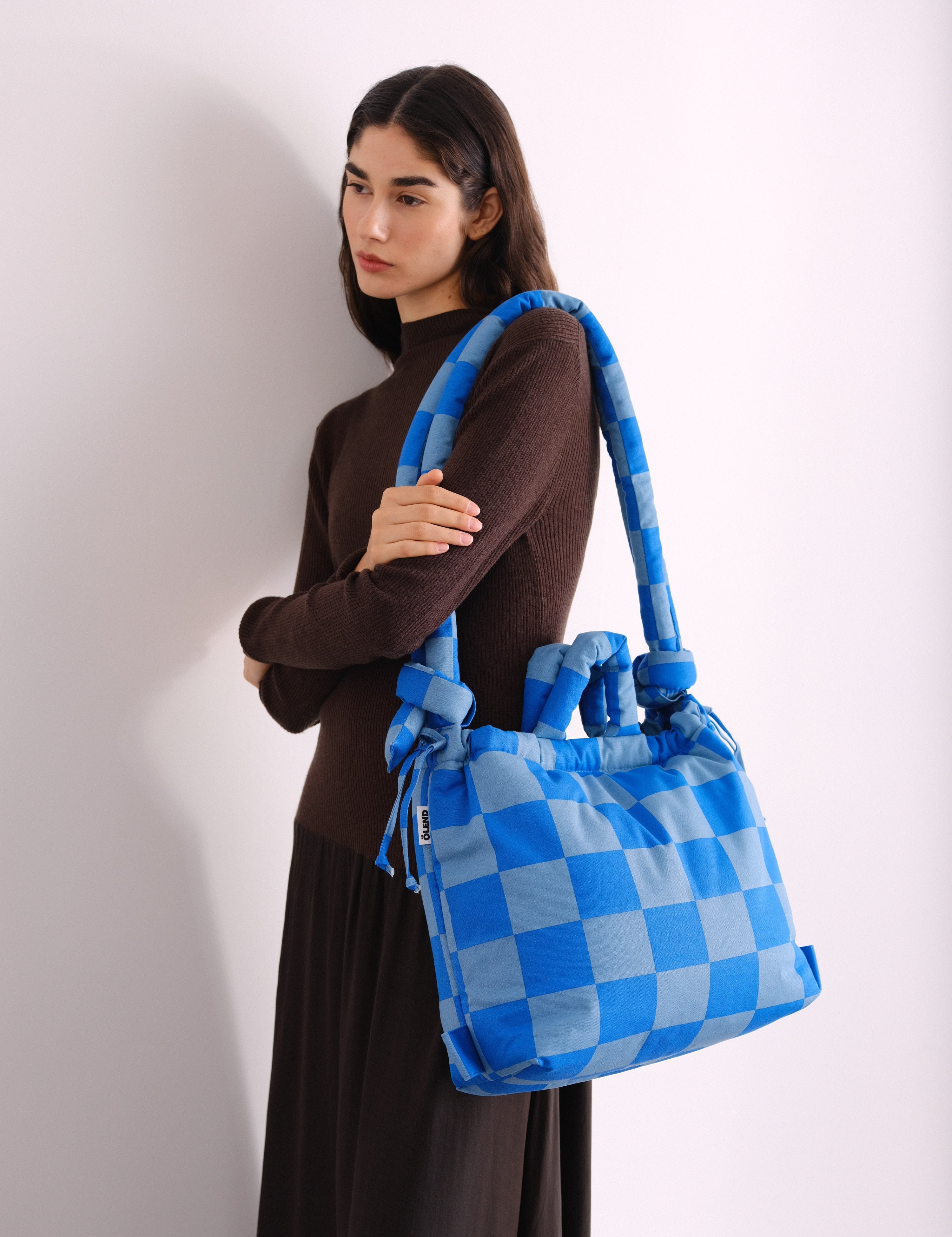 Bolso Mochila ÖLEND Ona Soft Bag Check Cobalt Blue + Light Blue