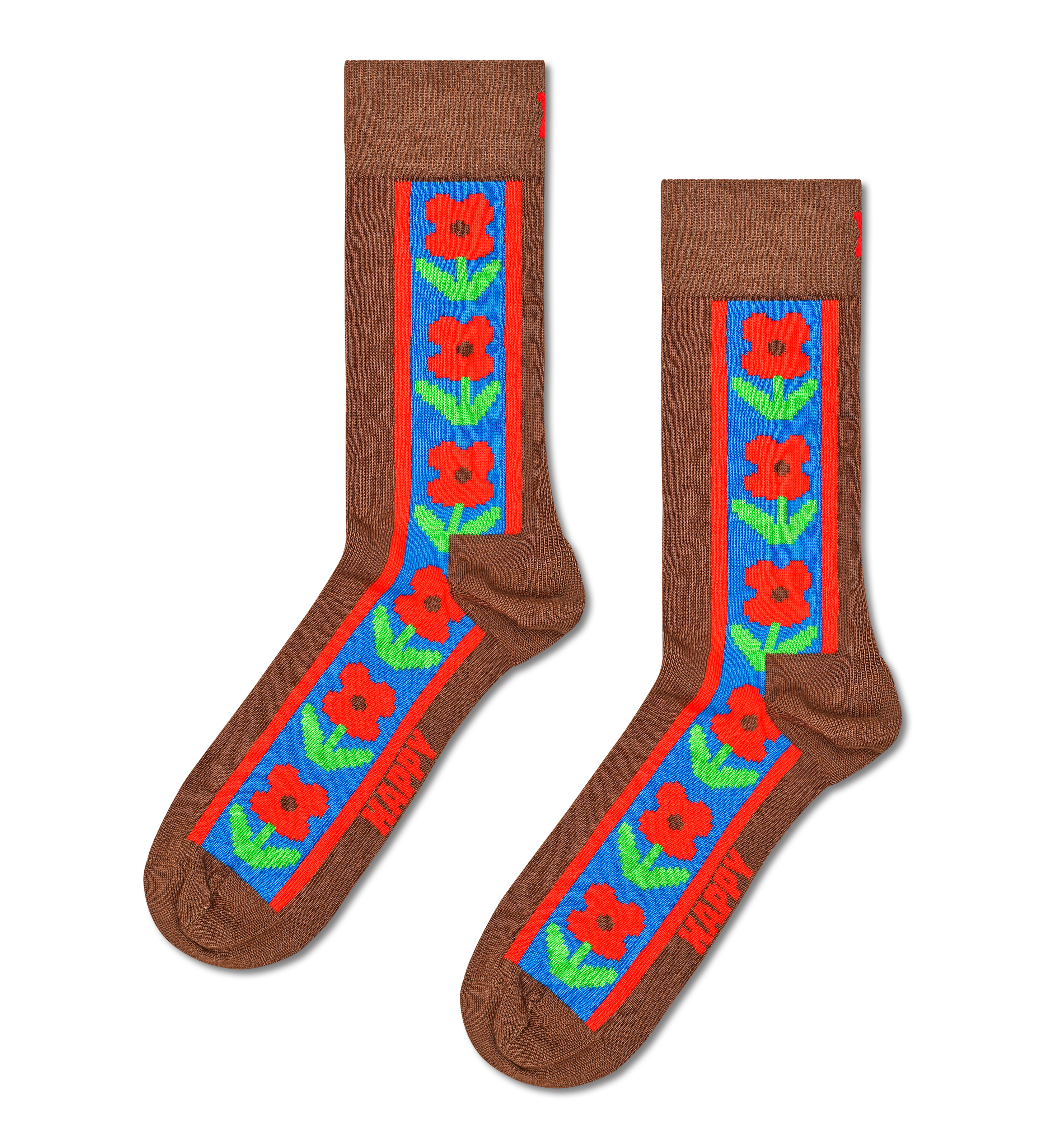 Calcetines HAPPY SOCKS Vertical Flowers Sock - Marron - Flat_Image