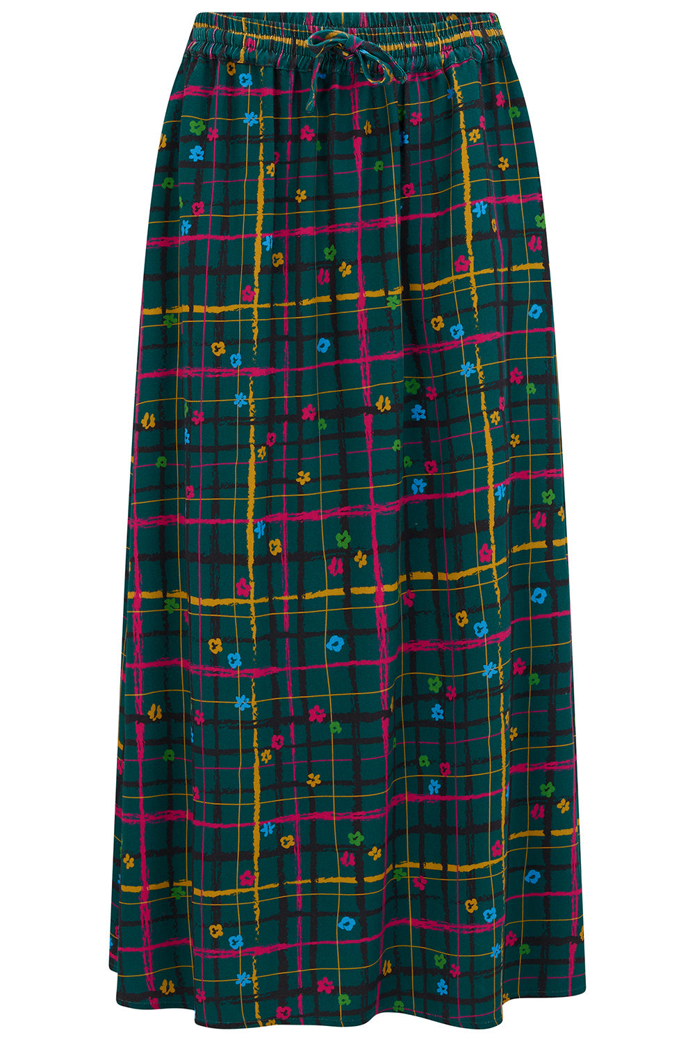 Falda SUGARHILL Melody Midi Teal Check — vista frontal del producto
