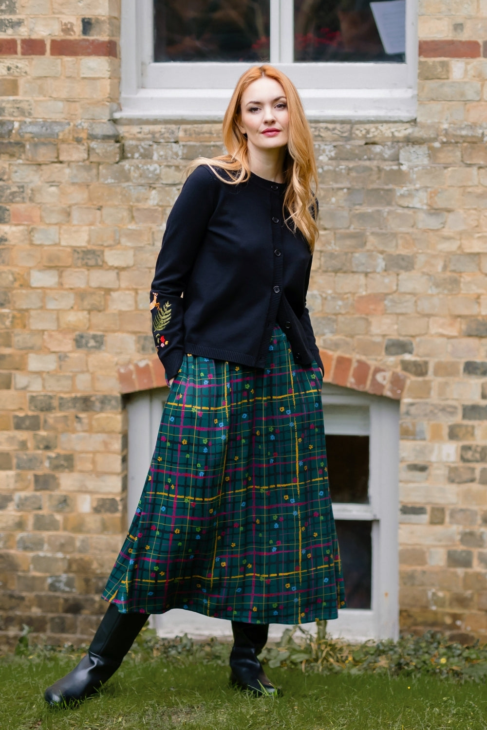 Falda SUGARHILL Melody Midi Teal Check — vista 2