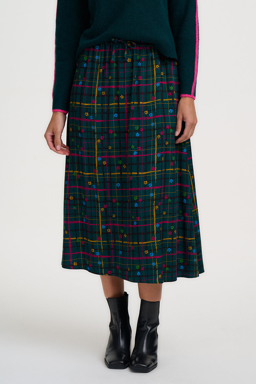 Falda SUGARHILL Melody Midi Teal Check — vista 3
