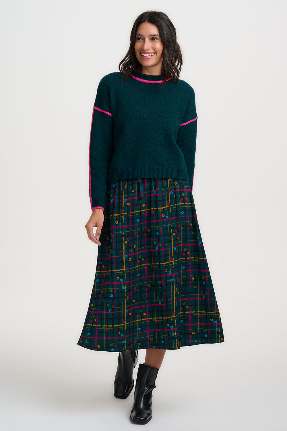 Falda SUGARHILL Melody Midi Teal Check — vista 4