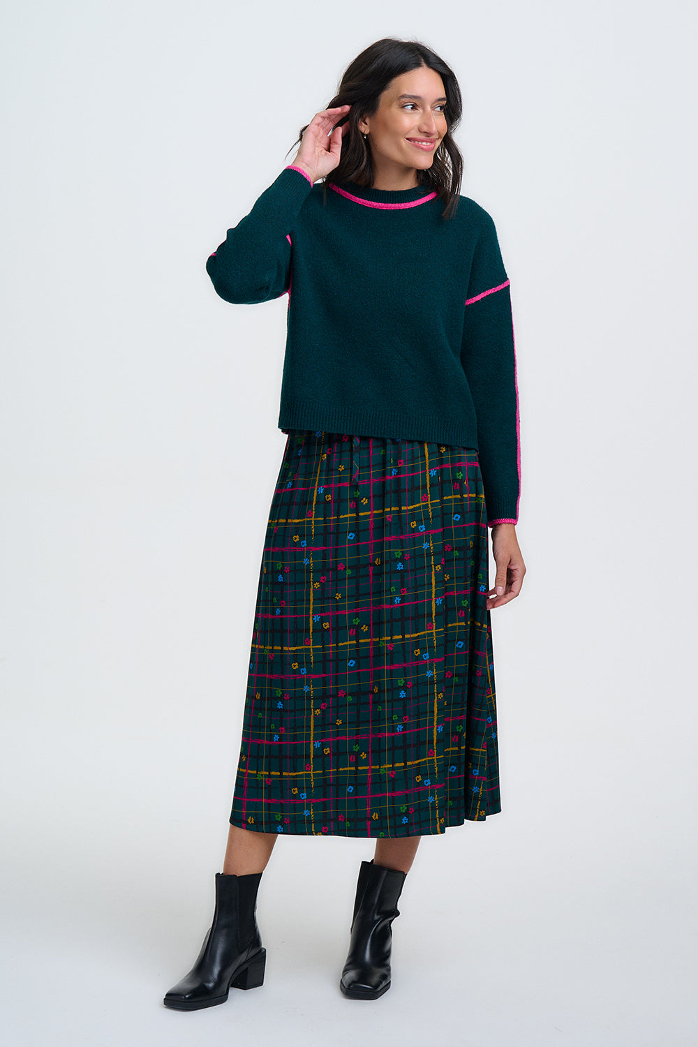Falda SUGARHILL Melody Midi Teal Check — vista 7