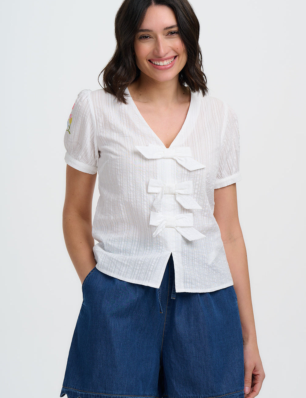 Camisa SUGARHILL Adaline Bow Off White, Folk Floral