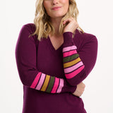 Vestido SUGARHILL Dania Burgundy, Sleeve Stripes