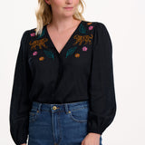 Blusa SUGARHILL Dawn Black, Tiger Embroidery