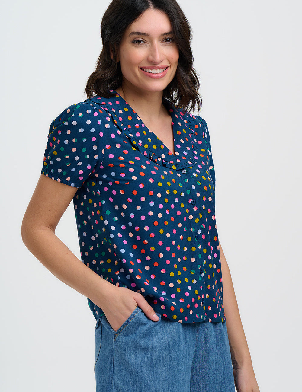 Camisa SUGARHILL Elaine Petrol Navy, Rainbow Marbles