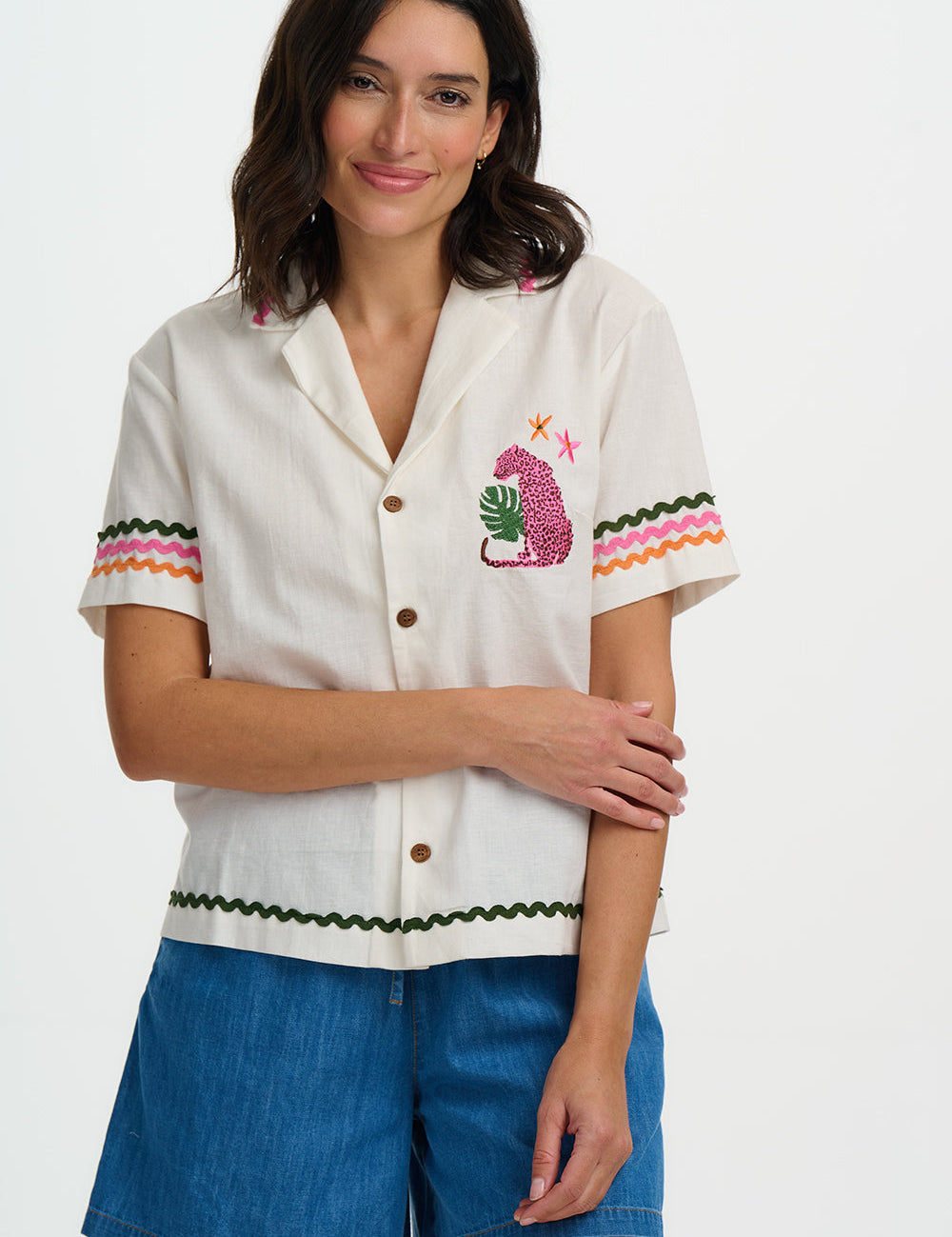 Camisa SUGARHILL Michelle Off White, Pink Leopard