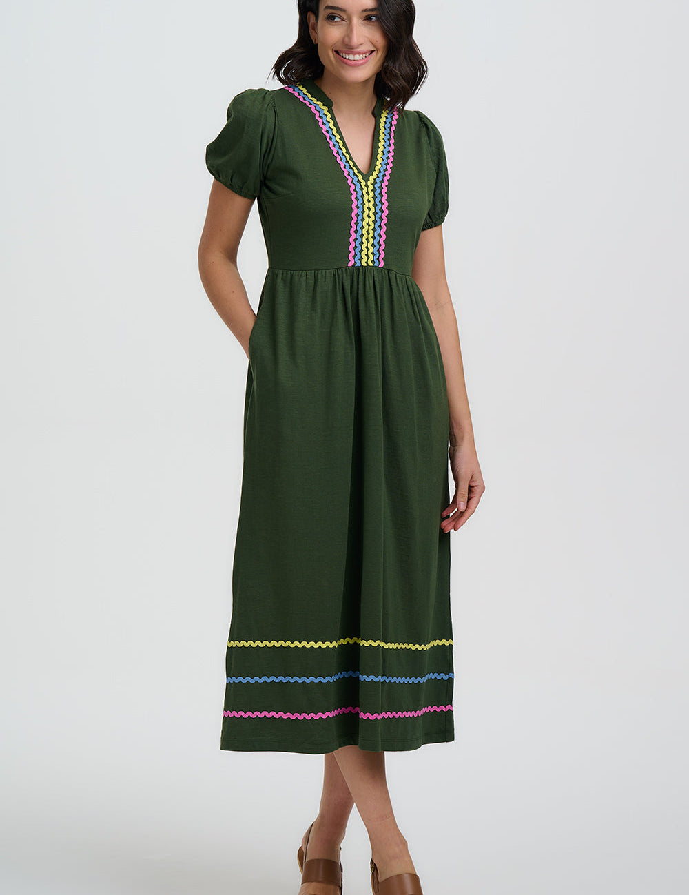 Vestido SUGARHILL Renee Midi Olive Ric Rac