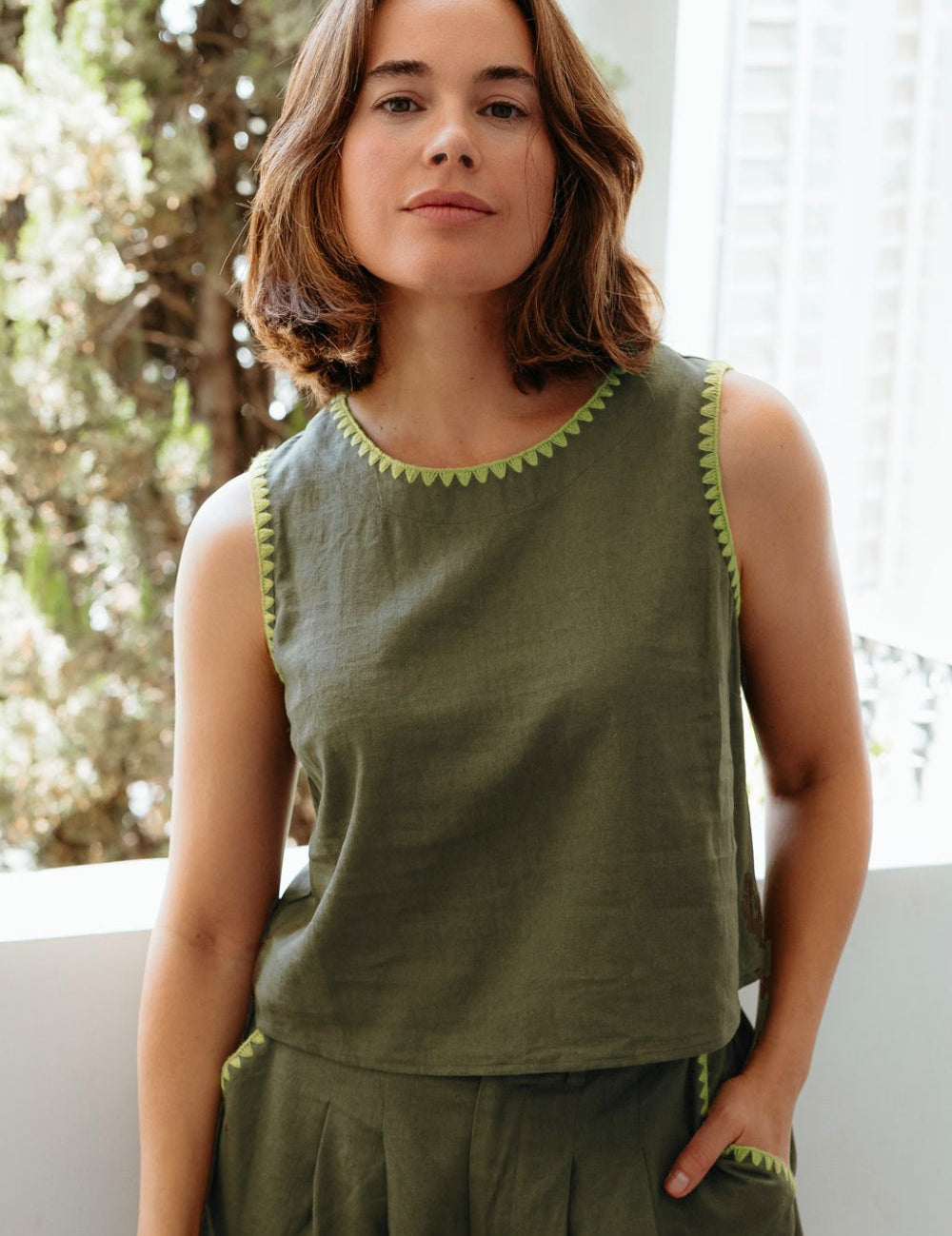 Top SUGARHILL Senna Olive, Decorative Stitch
