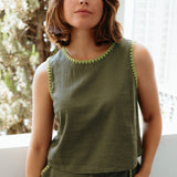 Top SUGARHILL Senna Olive, Decorative Stitch