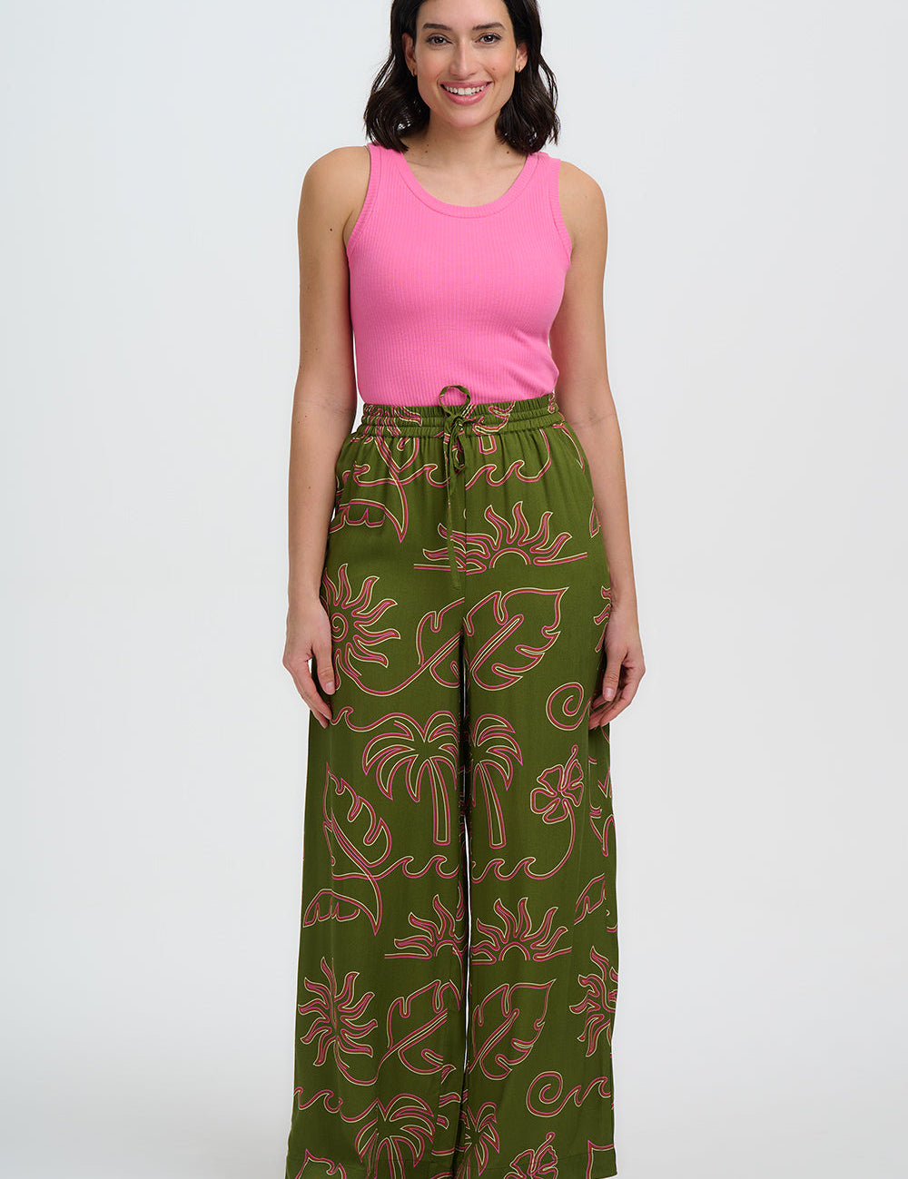 Pantalón SUGARHILL Trinny Khaki, Tropical Line Drawing