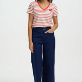Camiseta SUGARHILL Khloe Red/Off White Stripe, Strawberry