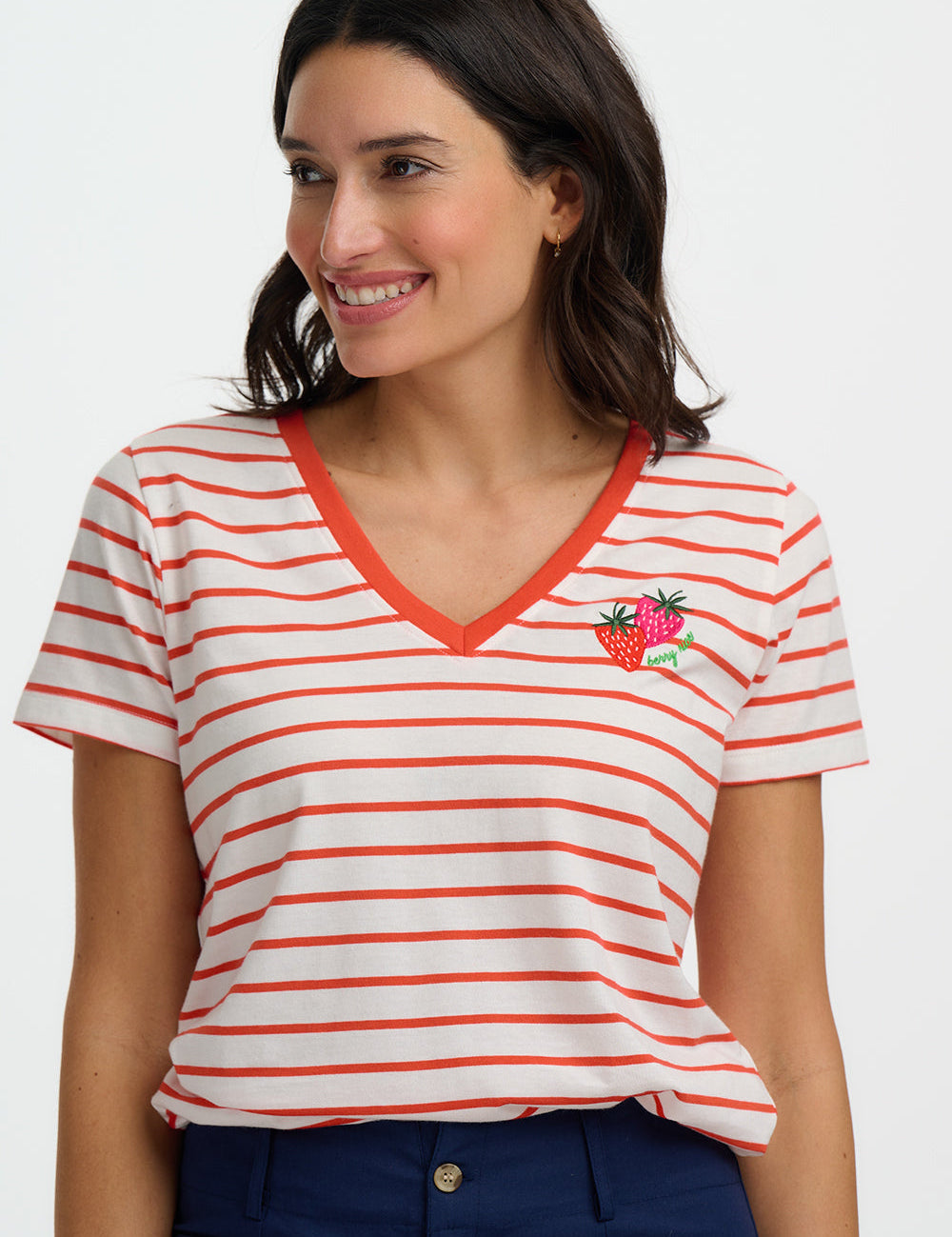 Camiseta SUGARHILL Khloe Red/Off White Stripe, Strawberry