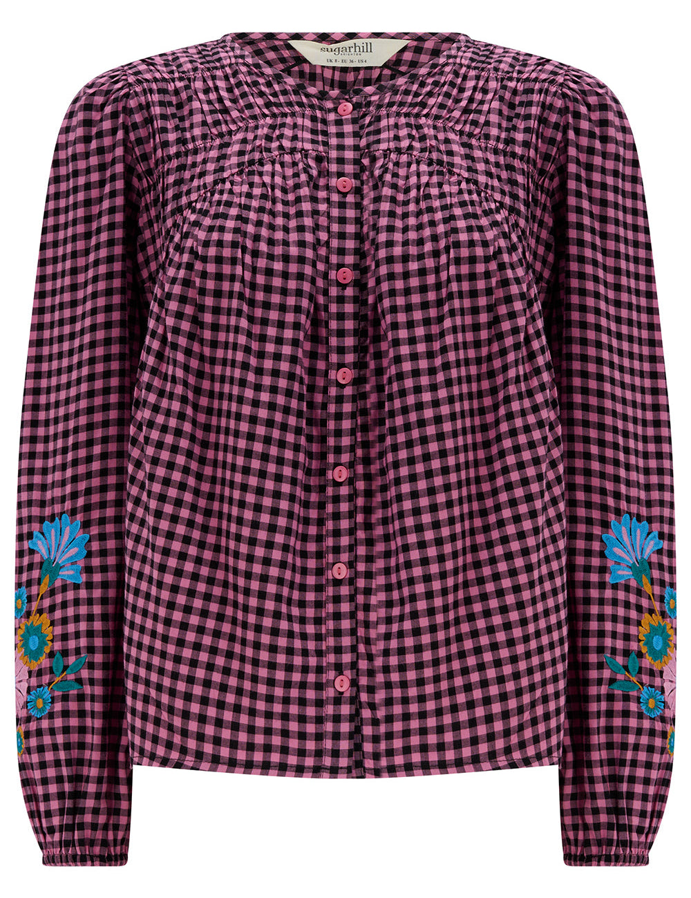Blusa SUGARHILL Leah Rose Gingham Floral Embroidery — vista frontal del producto