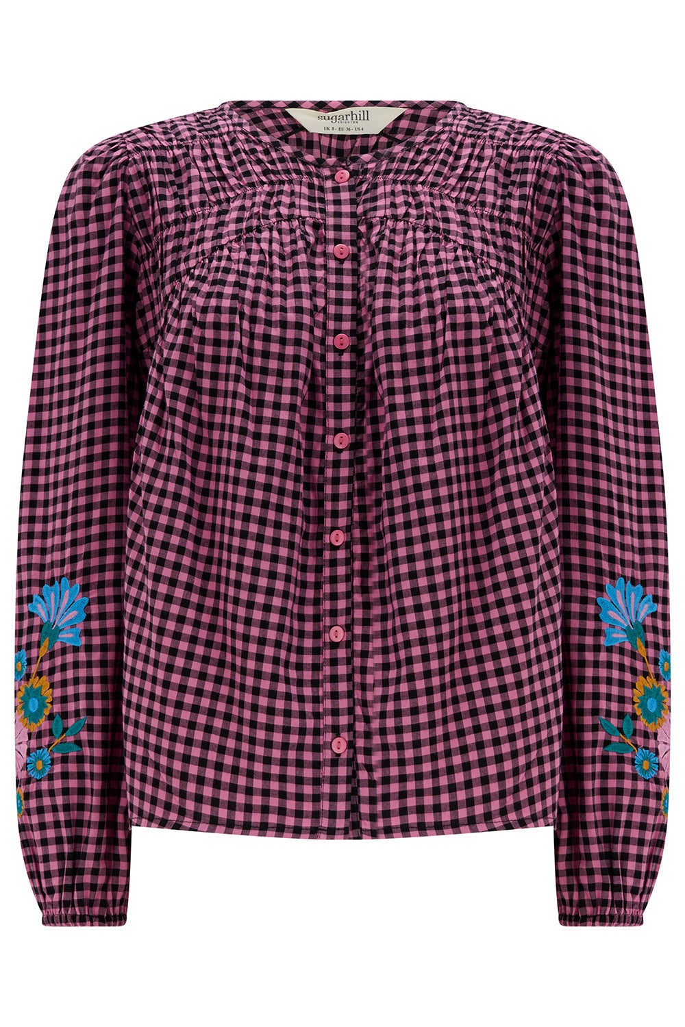 Blusa SUGARHILL Leah Rose Gingham Floral Embroidery — vista frontal del producto