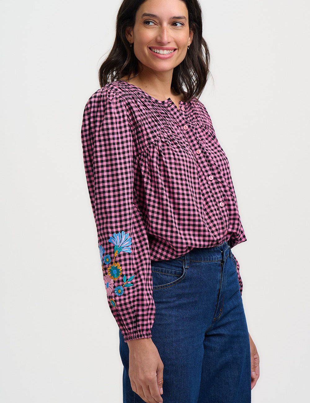 Blusa SUGARHILL Leah Rose Gingham Floral Embroidery — vista 2