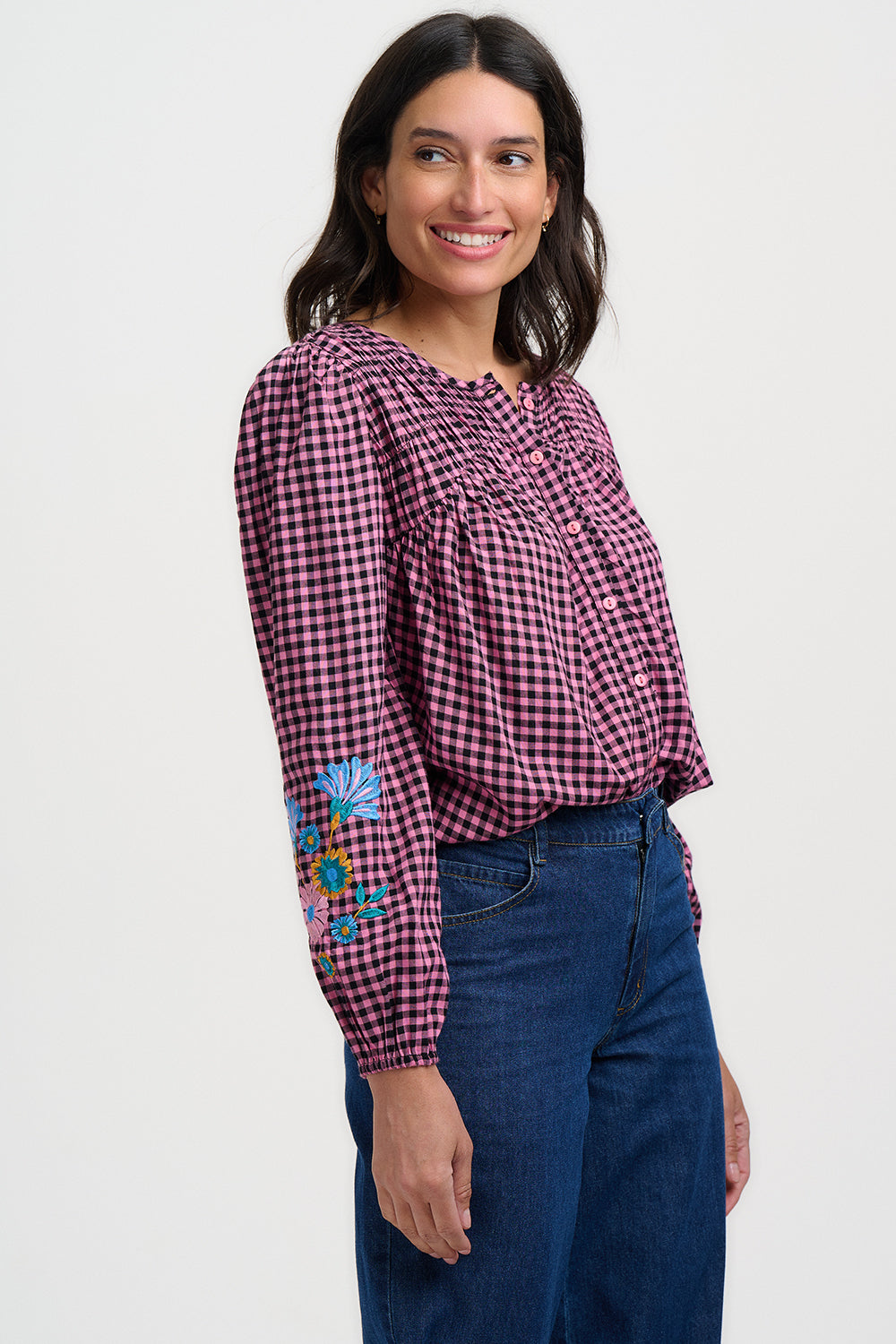 Blusa SUGARHILL Leah Rose Gingham Floral Embroidery — vista 2