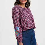 Blusa SUGARHILL Leah Rose Gingham Floral Embroidery — vista 2