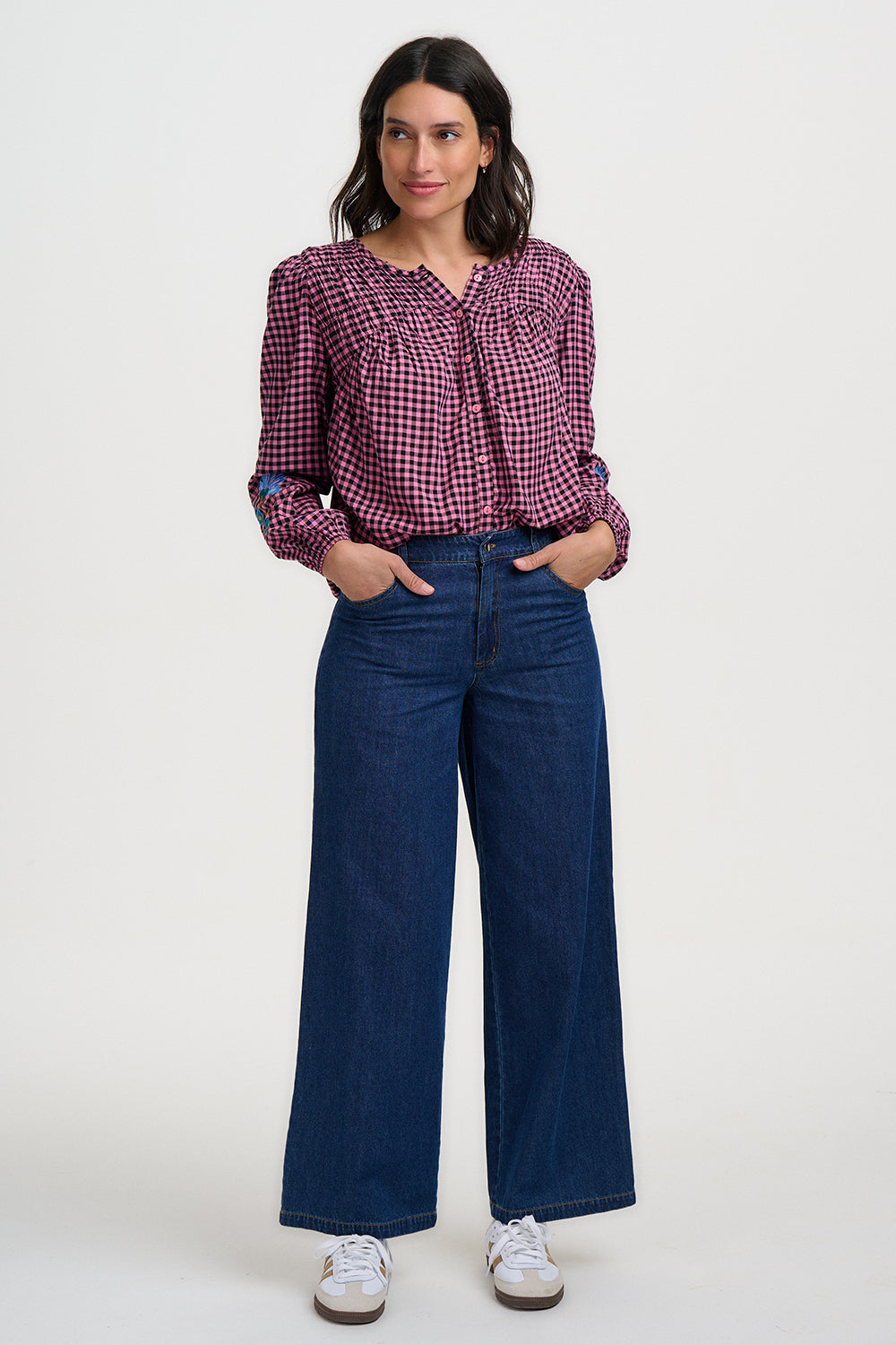 Blusa SUGARHILL Leah Rose Gingham Floral Embroidery — vista 4