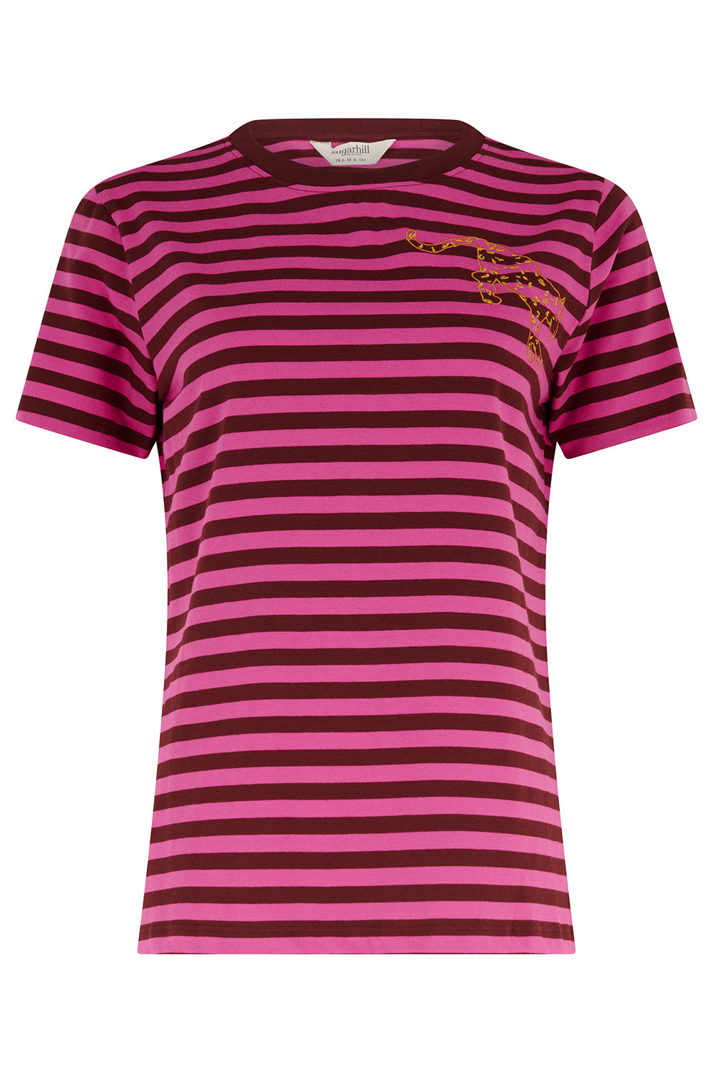 Camiseta SUGARHILL Maggie Brown Magenta Leopard Embroidery — vista frontal del producto