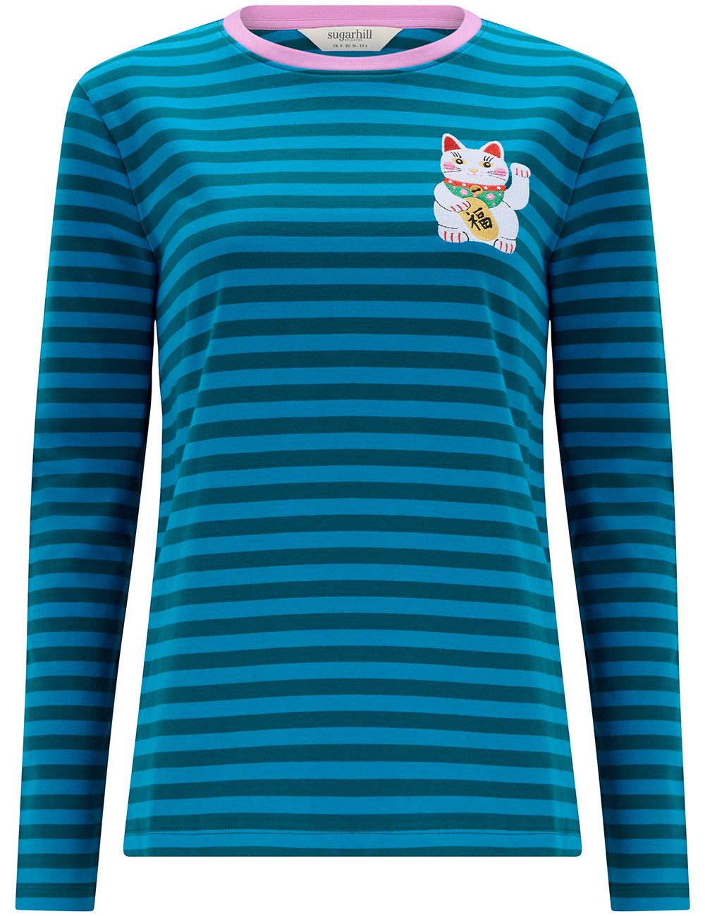 Camiseta SUGARHILL Brunswick Blue Green Lucky Cat Embroidery — vista frontal del producto