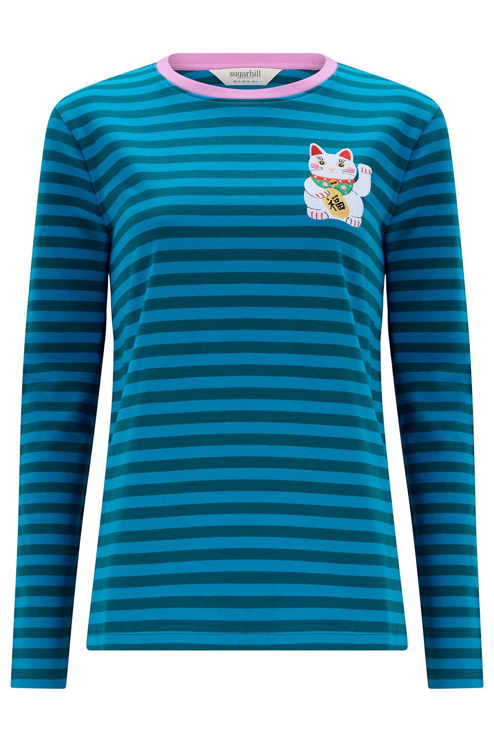 Camiseta SUGARHILL Brunswick Blue Green Lucky Cat Embroidery — vista frontal del producto