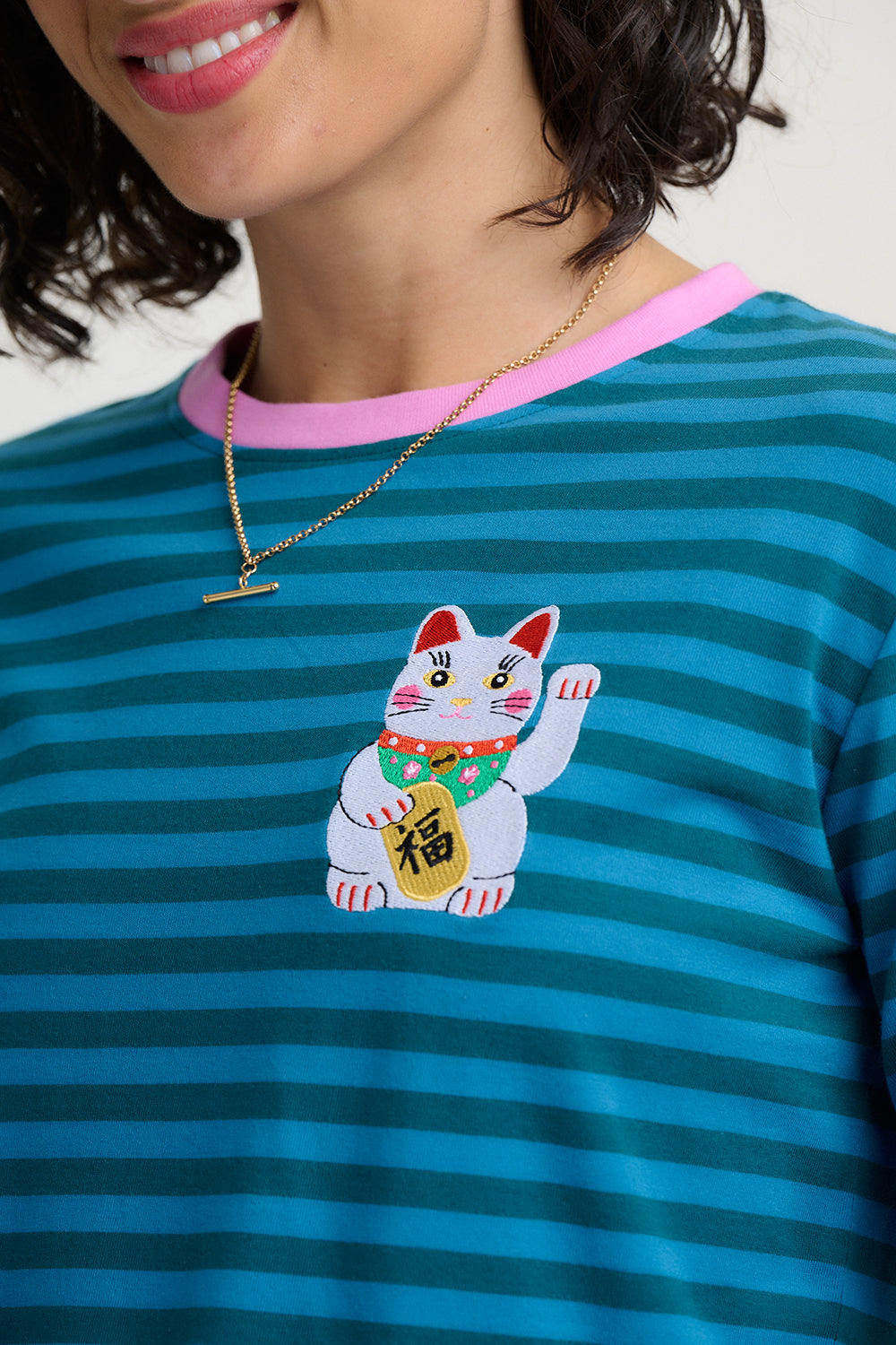 Camiseta SUGARHILL Brunswick Blue Green Lucky Cat Embroidery — vista 4