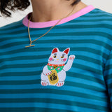 Camiseta SUGARHILL Brunswick Blue Green Lucky Cat Embroidery — vista 4