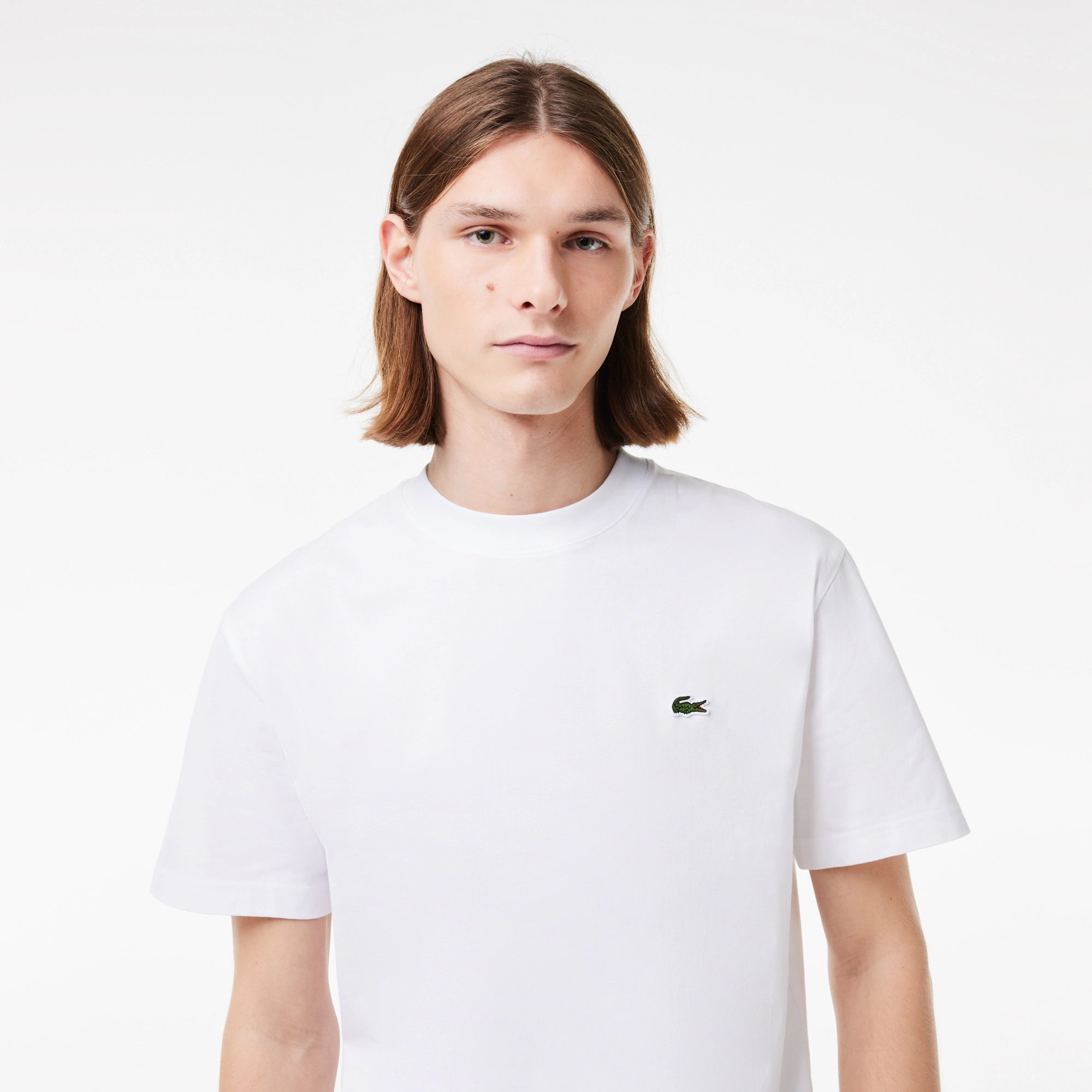 Camiseta Lacoste de Corte Clásico de Punto de Algodón Blanca