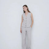 Pantalones YERSE Anchos en Piqué Aroa Beige