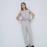 Pantalones YERSE Anchos en Piqué Aroa Beige