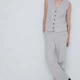 Pantalones YERSE Anchos en Piqué Aroa Beige