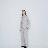 Pantalones YERSE Anchos en Piqué Aroa Beige