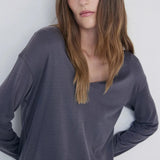 YERSE Vera Flowy T-shirt V-neck Anthracite