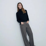 YERSE Oihana Jacquard Khaki Hose mit weitem Bein