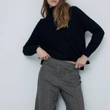 YERSE Oihana Jacquard Khaki Hose mit weitem Bein