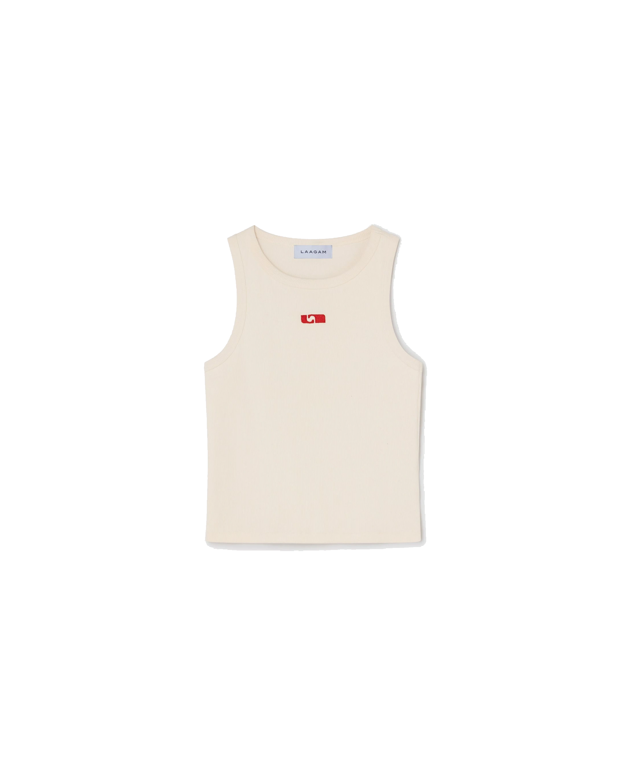 Top de tirantes LAAGAM Embroidered Logo Ecru · fotografía oficial de la prenda