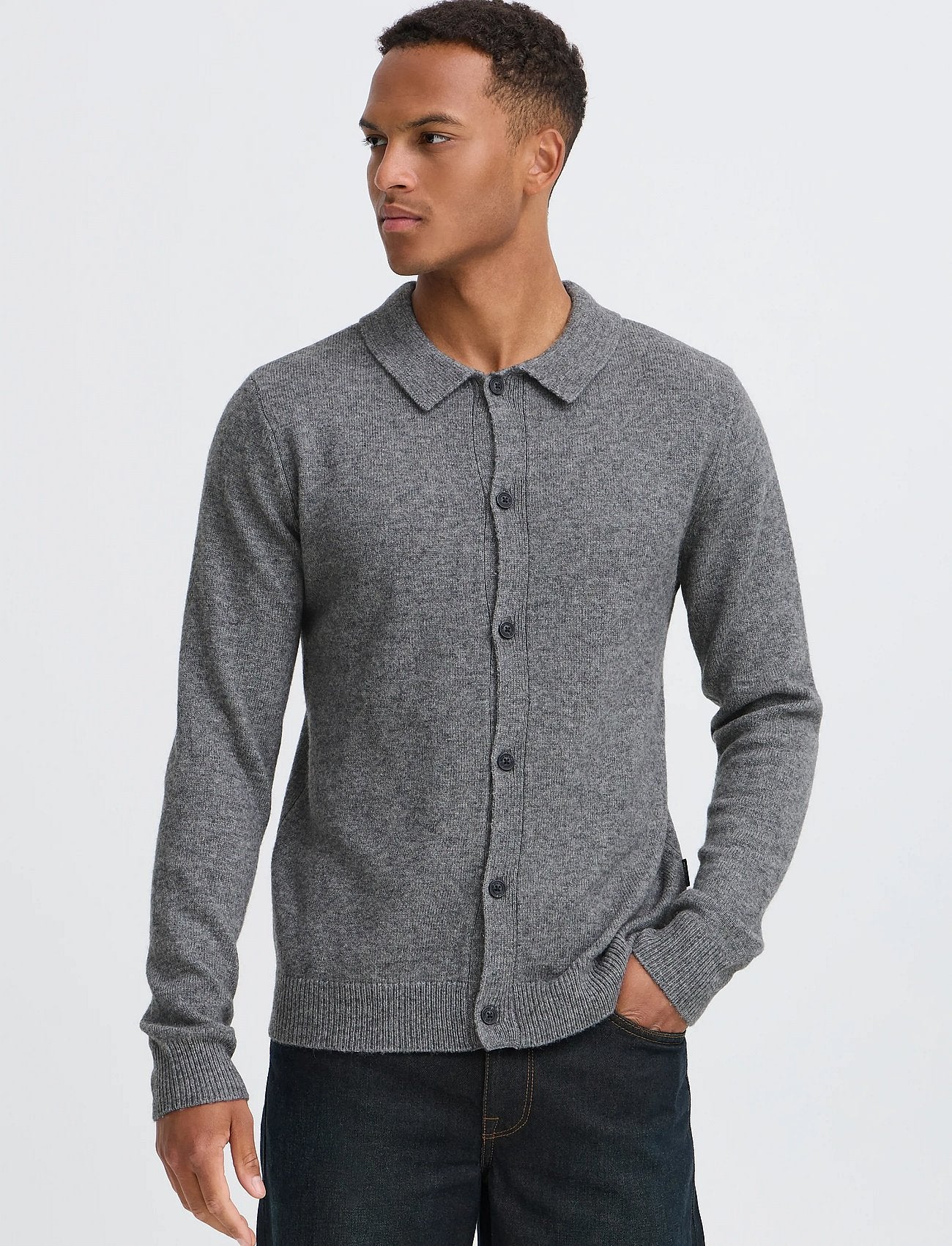 Cárdigan BLEND Branko Polo Pewter Melange look frontal