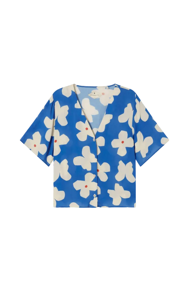 Blusa Thinking Mu Azul Flores Butterfly Libelula - ECRU