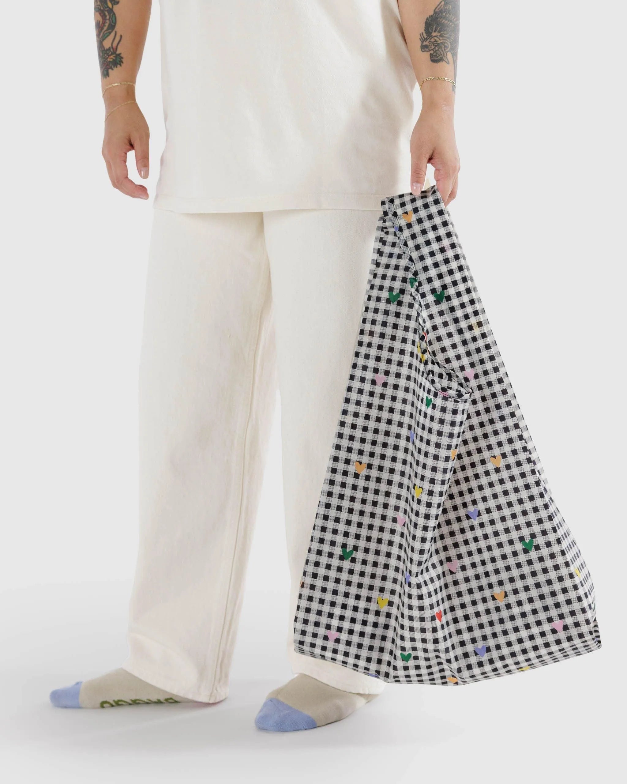Bolsa Baggu Estándar Reciclada Gingham Hearts - ECRU