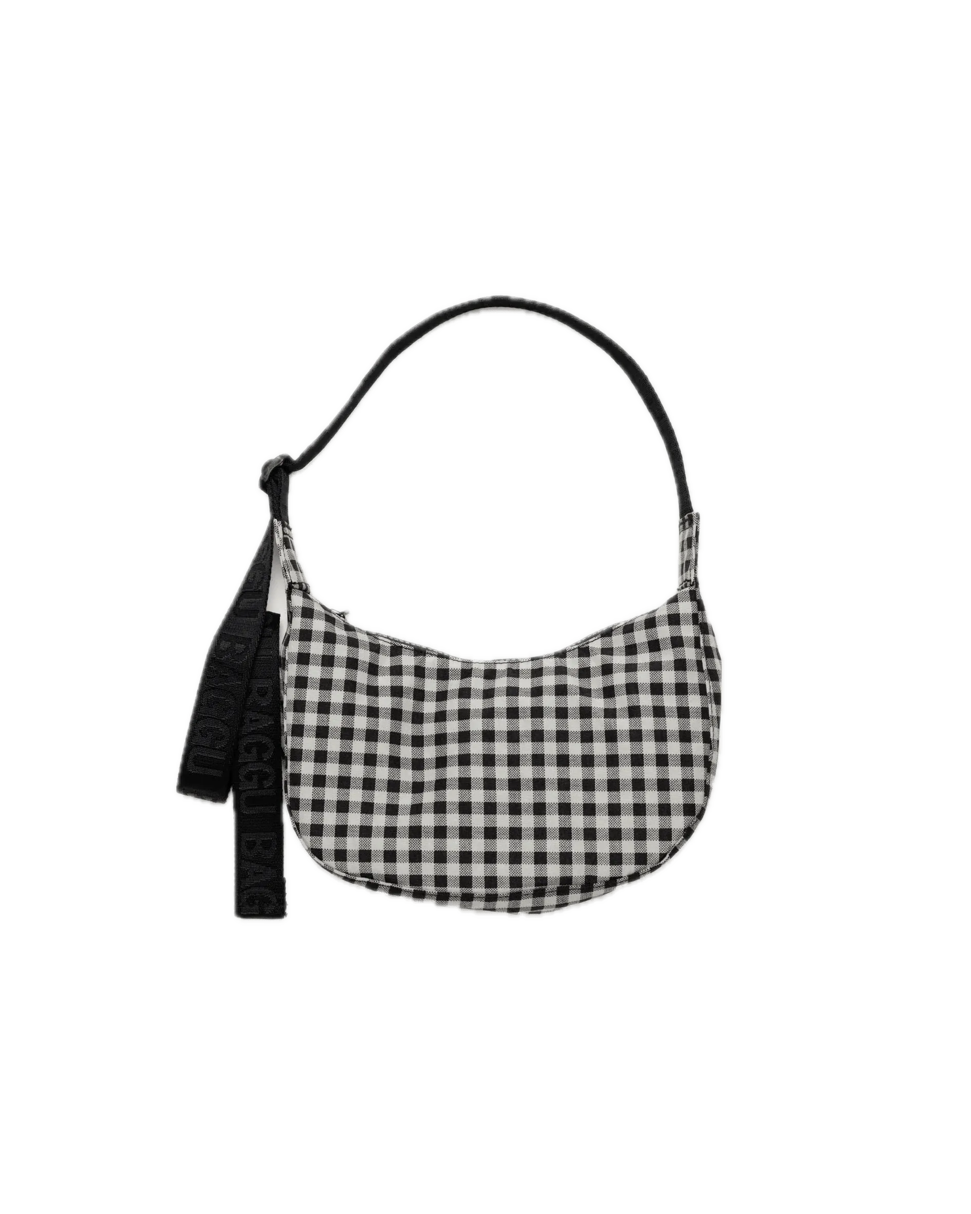 Bolso Baggu Small Nylon Crescent Black & White Gingham - ECRU