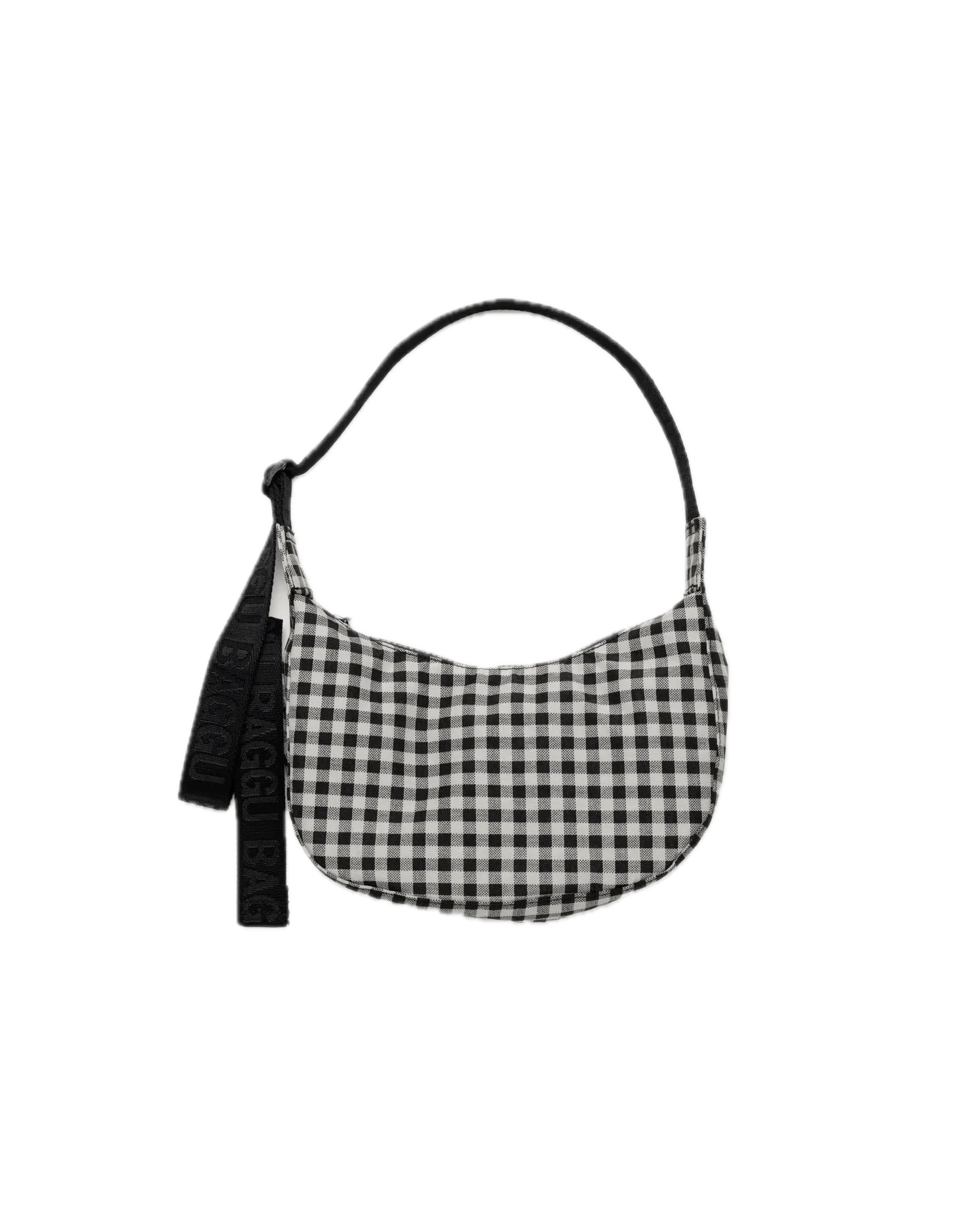Bolso Baggu Small Nylon Crescent Black & White Gingham - ECRU