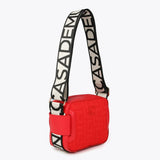 LOLA CASADEMUNT Red Monogram Fabric Crossbody Bag 