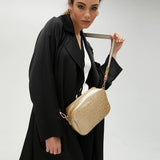 LOLA CASADEMUNT Monogram Crossbody Bag with Gold Leather Effect 