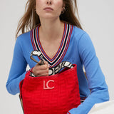 LOLA CASADEMUNT Shopper Tasche Rot Monogramm Stoff 