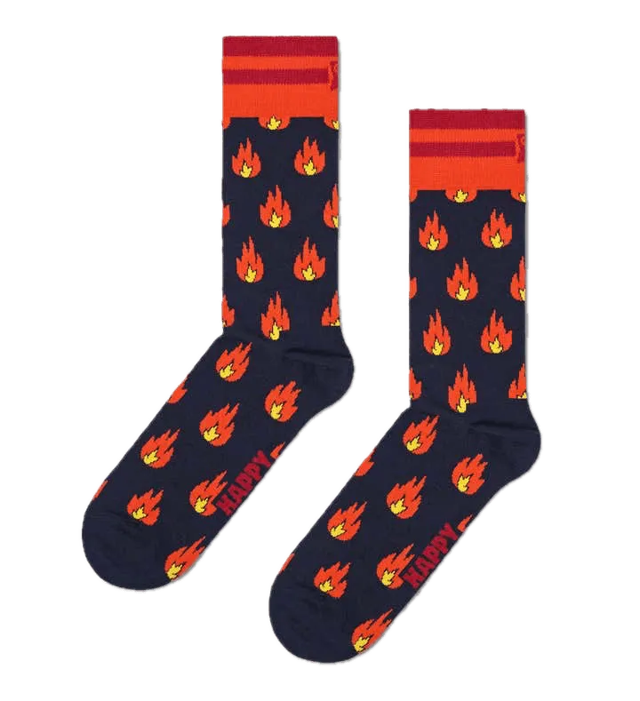 Calcetines Happy Socks Navy Flames Crew - ECRU