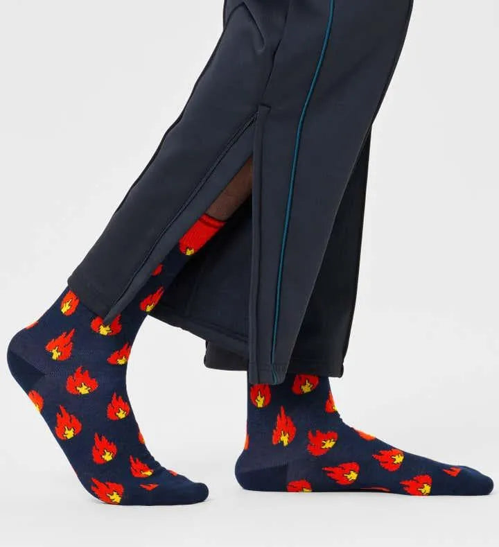 Calcetines Happy Socks Navy Flames Crew - ECRU